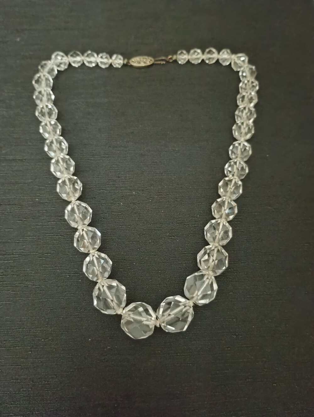 Vintage Rock Crystal  Faceted Bead Necklace - Sterling Clasp 16"